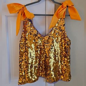 ANTHROPOLOGIE Orange Sequin Top, with Tags, size Large